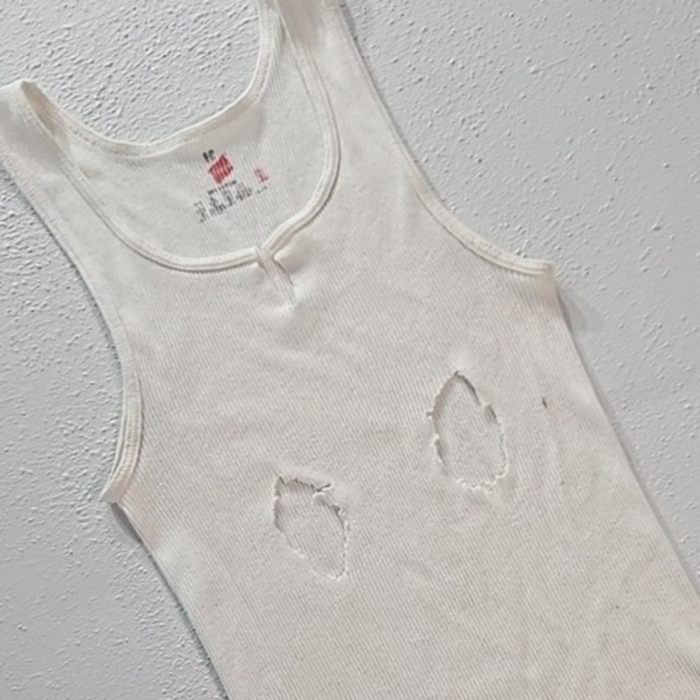 VTG 90s Mean Girls Cut Out USA Tank Hanes Women Small White Ribbed Regina George